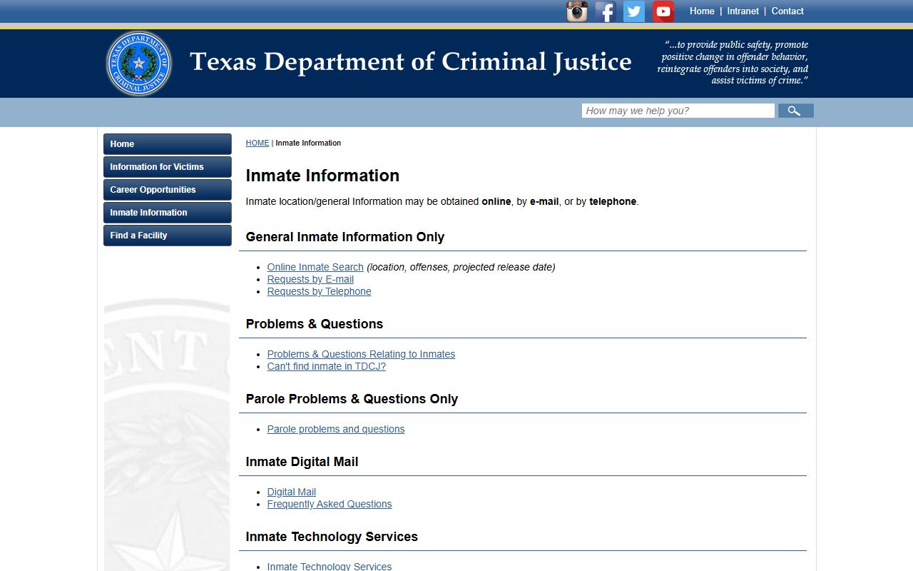 Brewster County inmate search TDCJ inmate information page